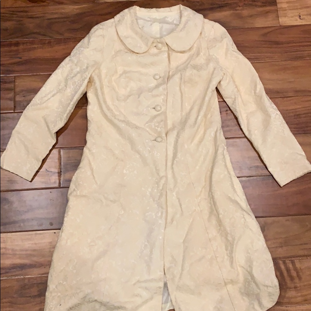 Vintage dress and jacket set cream brocade small medium.